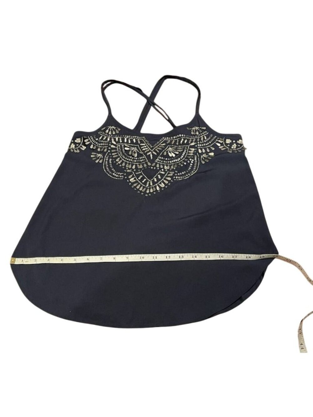 Womens Spaghetti Strap Tank Top Women Sz XS Abercrombie & Fitch Navy Beaded Boho - Picture 7 of 16